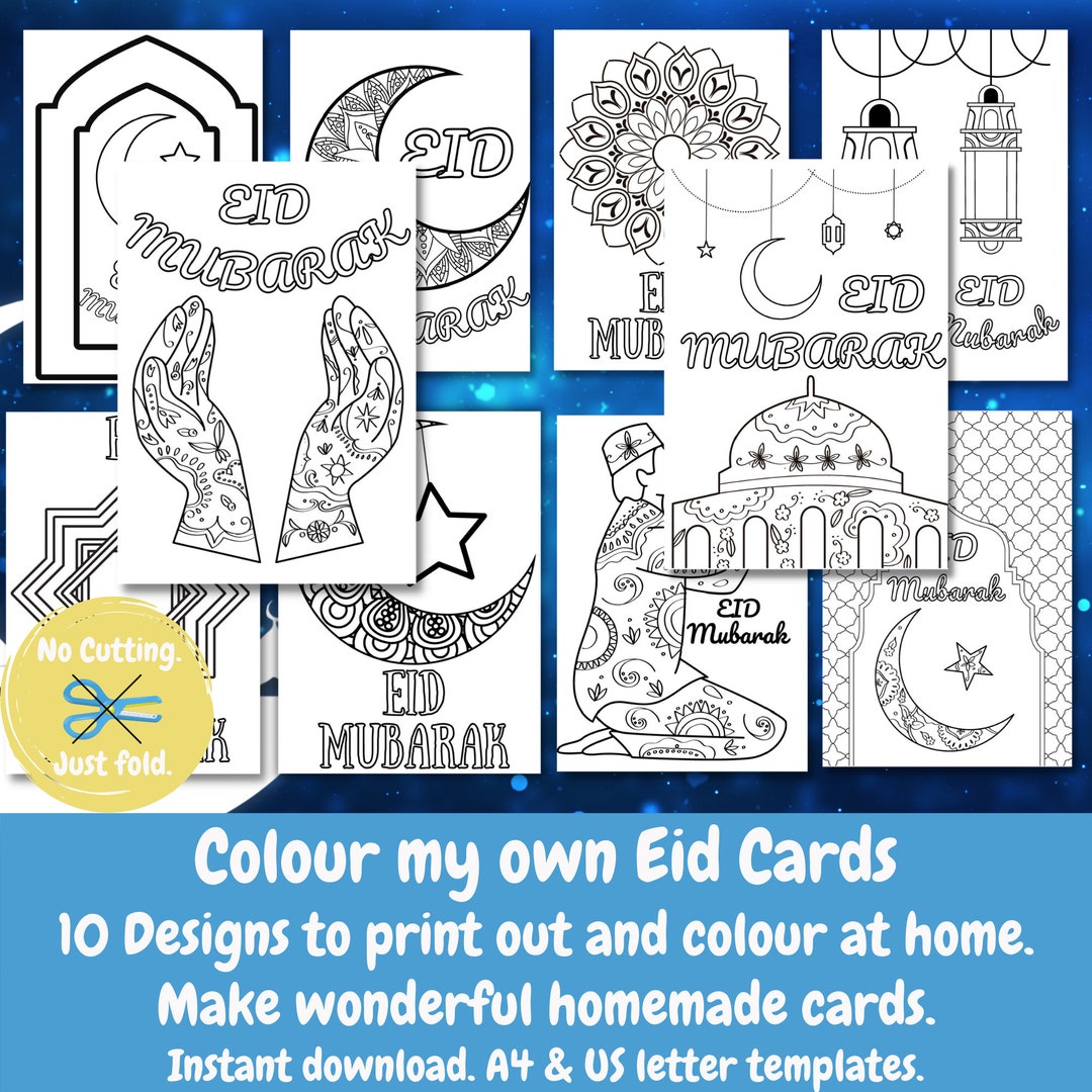 Eid Printable Cards to Colour. Cute Homemade Eid Cards, Print, Colour ...