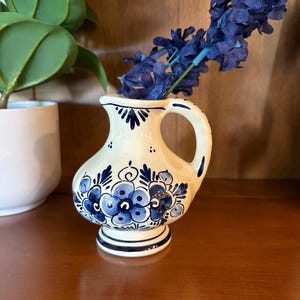Vintage Delft Blue Mini Pitcher Vase | Hand-Painted Dutch Ceramic Bud Vase | Holland Pottery Collectible