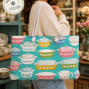 Vintage Casserole Dish Pattern Weekender Bag | Retro Kitchen Print Tote | Pyrex themed | Vintage Style