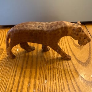 Vintage Hand-Carved Wooden Leopard Figurine | Safari Animal Decor | Mid Century Tribal Style Collectible