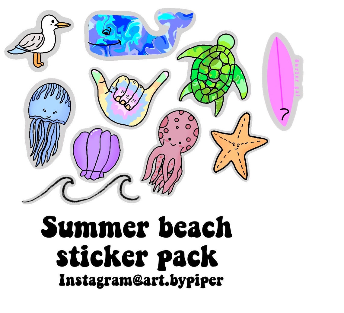 Summer beach sticker pack x10 Etsy