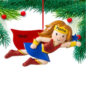Super Hero Boy Girl Christmas Tree Ornament Personalized Strong Material Writing Super Hero Wonder Red Cape Mask 2023 Best Kids Child Gifts
