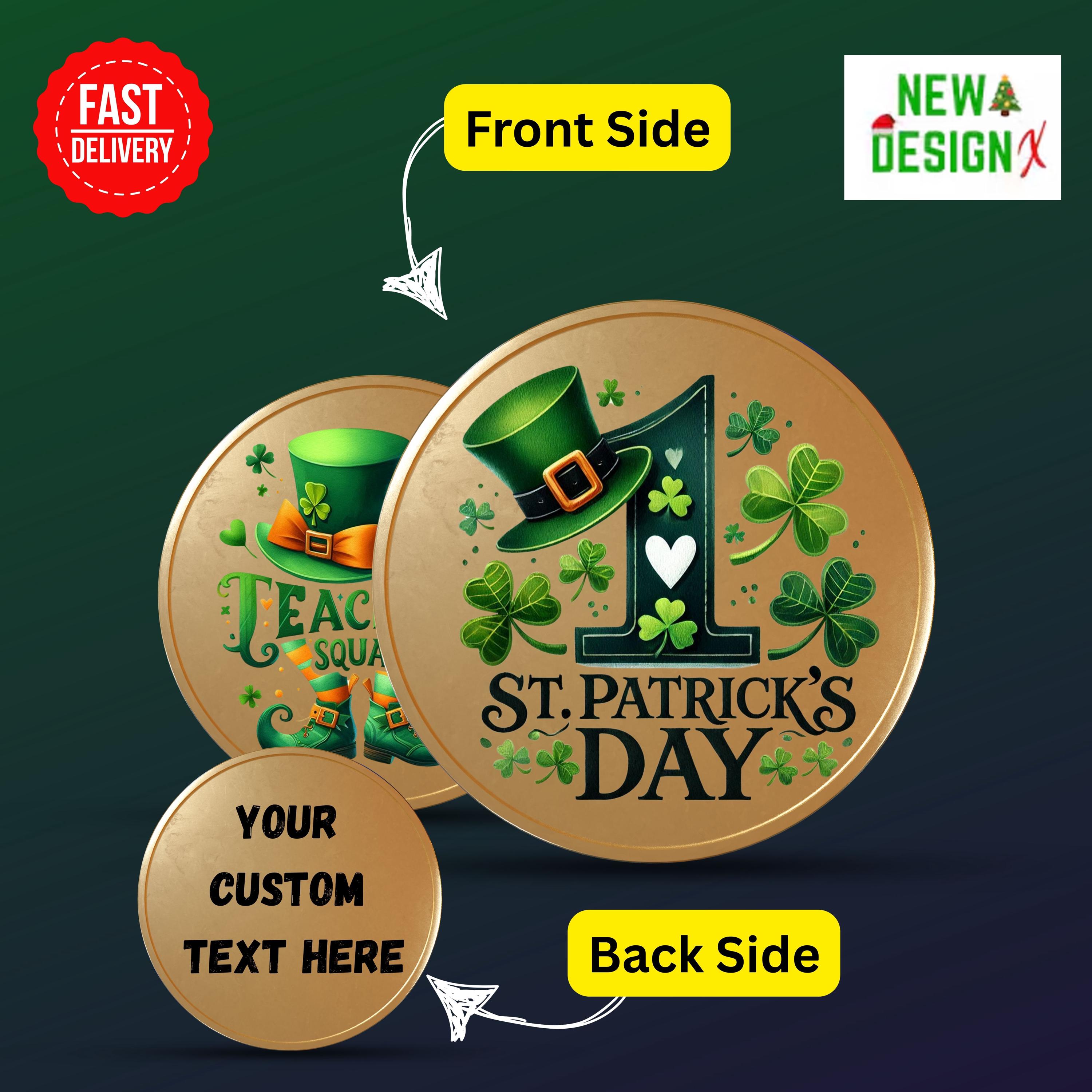 St. Patrick's Day Custom Coin - Personalized Lucky Charm Four Leaf Clover Gift, Teacher Gift Coin - Personalized St. Patrick's Day Coin