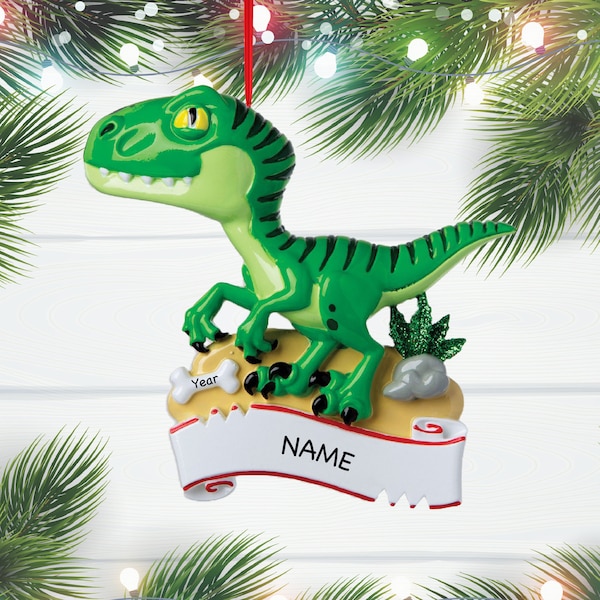 Dinosaures verts pour enfants Noël 2023 - Décoration de Noël personnalisée 2023 - Cadeau dinosaure pour enfant famille Décoration de Noël 2023 personnalisée