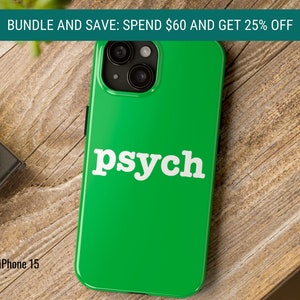 Coque rigide iPhone vert psychédélique | Boîtier résistant aux chocs et à la dispersion des chocs Psych | Merchandising Psych | Émission de télévision psychédélique | Étui pour téléphone Shawn Spencer