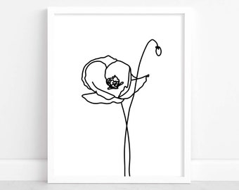 Printable Flower Line Art Poppy Minimalist Wall Art Abstract | Etsy