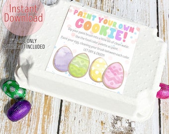 Printable PYO Cookie Tag With Instructions Paint Your Own Cookies Easter Cookies Carton Sticker Label Instant Download