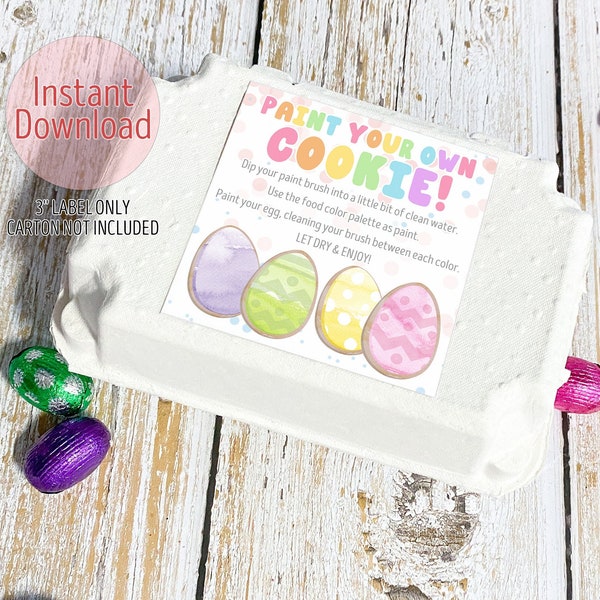 Printable PYO Cookie Tag With Instructions Paint Your Own Cookies Easter Cookies Carton Sticker Label Instant Download