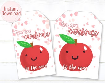 Printable Teacher Appreciation Tags Apple You Are Awesome to the Core Teacher Gift Tag School Thank You Label INSTANT DOWNLOAD