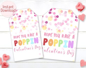 Pink Pop It Valentine Tags For Kids Printable Poppin Valentine's Day Cards Rainbow Favor Classroom Preschool Non Candy Gifts Popit Labels