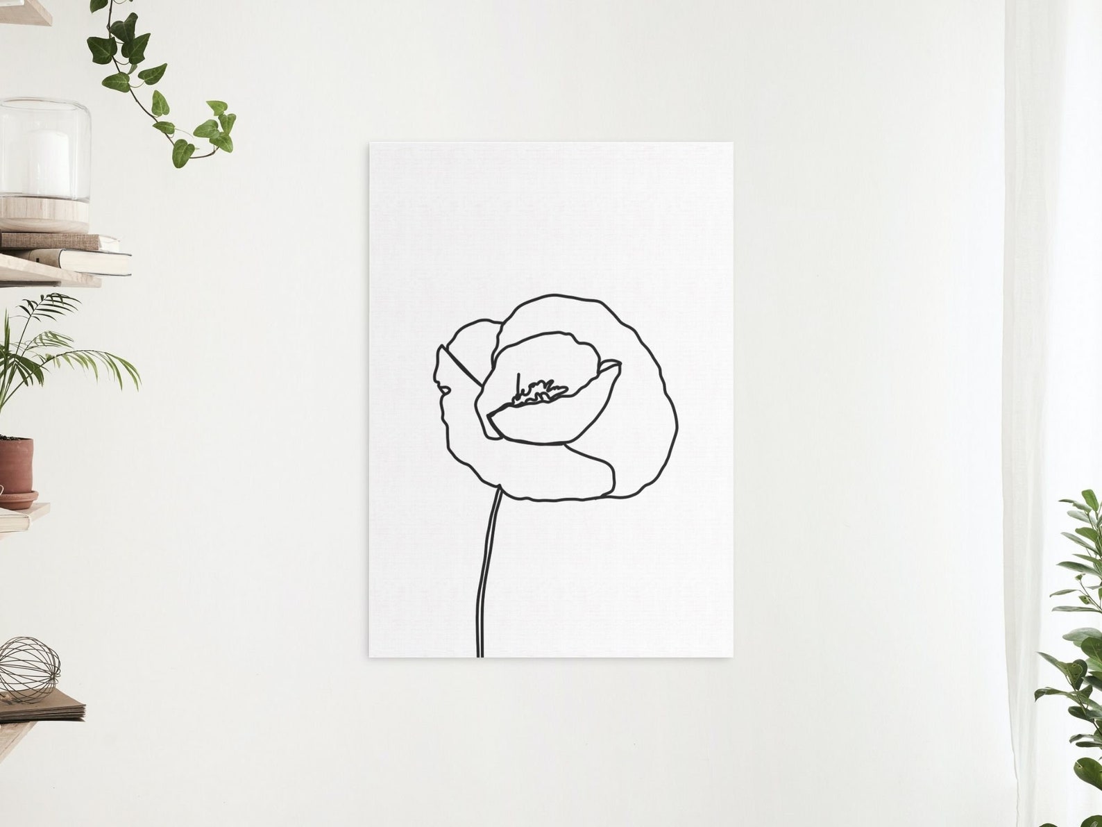 Printable Flower Line Art Minimalist Wall Art Poppy Fine Line - Etsy