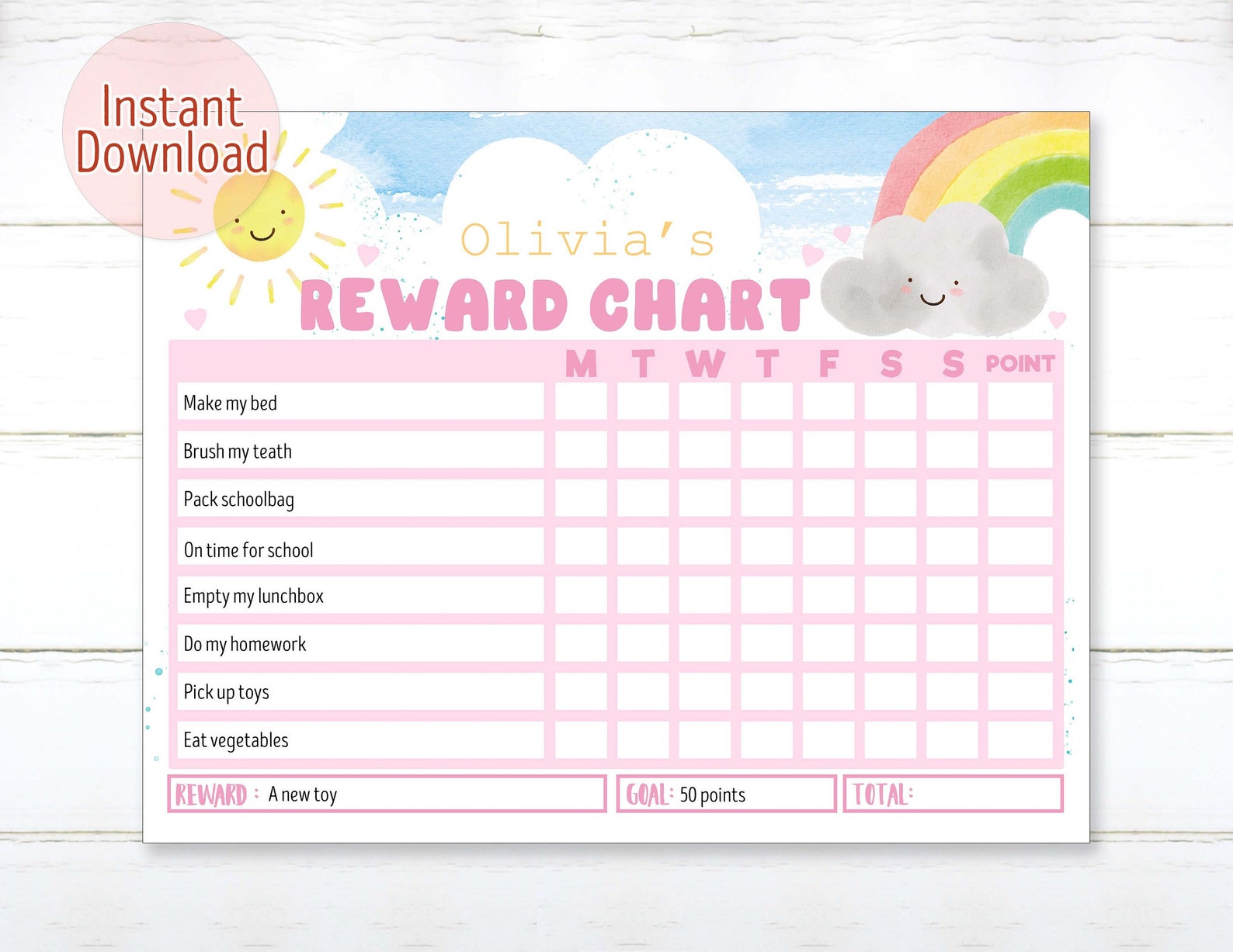 Printable Rainbow Kids Reward Chart for Kids Sunshine Behavior - Etsy UK