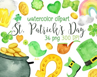 Watercolor St. Patricks Day Сlipart Saint Patrick's Day Clip Art Shamrock Clipart Digital PNG St Patty's Day Graphics Instant Download