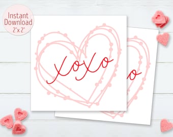 XOXO Printable Cookie Tag Happy Valentine's Day Cookie Card Favors Tag 2"x2" Square Tag Gift Label DIGITAL DOWNLOAD