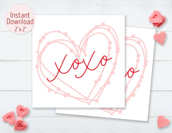 XOXO Printable Cookie Tag Happy Valentine's Day Cookie Card Favors Tag 2"x2" Square Tag Gift Label DIGITAL DOWNLOAD