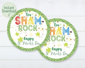 St. Patrick's Day Shamrock Favors Tag Printable Happy St. Patrick's Day Cookie Tag 2" St Patty's Cookie Card Gift Label INSTANT DOWNLOAD