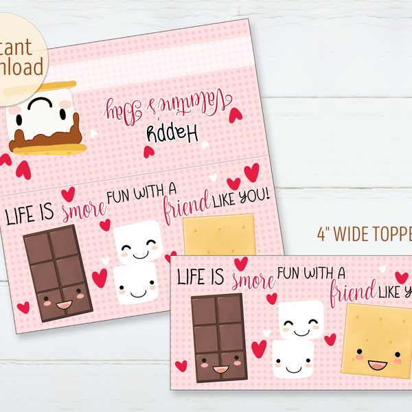 Printable S'mores Valentine's Day Treat Bag Topper Life is More Fun with a Friend Like You Favor Tags Kids Gift Tags 4"x4" DIGITAL DOWNLOAD