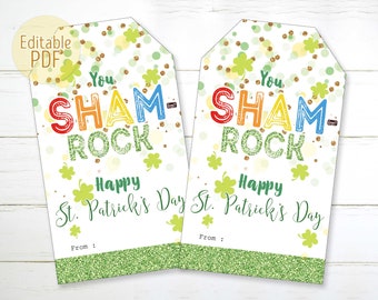 Editable PDF St. Patrick's Day Shamrock Favor Tags Personalized Gift Tags Saint Patrick's Day Clover Printable Digital Instant Download