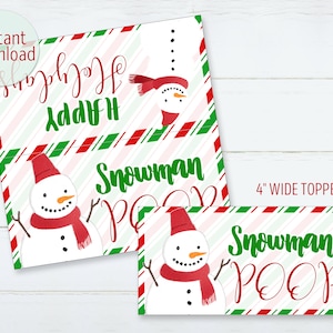 Snowman Poop Treat Bag Topper Printable Cute Christmas Party Favor Tags Holiday Tags Stocking Stuffer 4&quot;x4&quot; DIGITAL DOWNLOAD