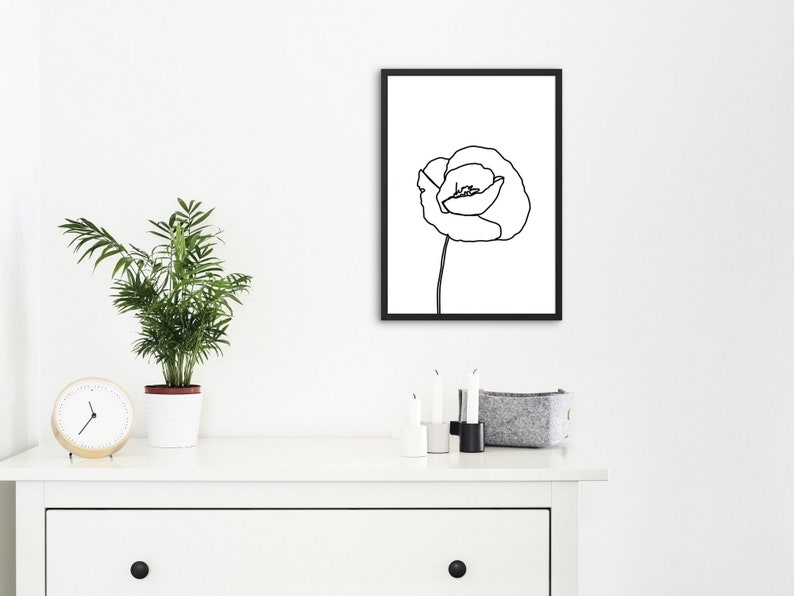 Printable Flower Line Art Minimalist Wall Art Poppy Fine Line - Etsy