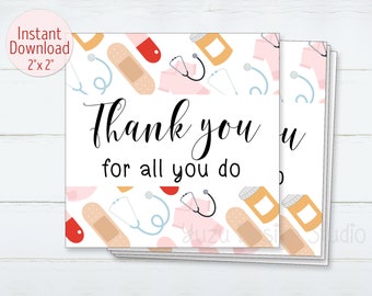 Thank You For All You Do Cookie Tag Printable Nurses Week Cookie Card Nurses Gift Tag 2" Hang Tags Nurses Thank You Card INSTANT DOWNLOAD