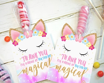 Printable Unicorn Birthday Day Lollipop Holder For Kids Thank You For Making My Birthday Magical Favors Twisty Pop Unicorn Instant Download