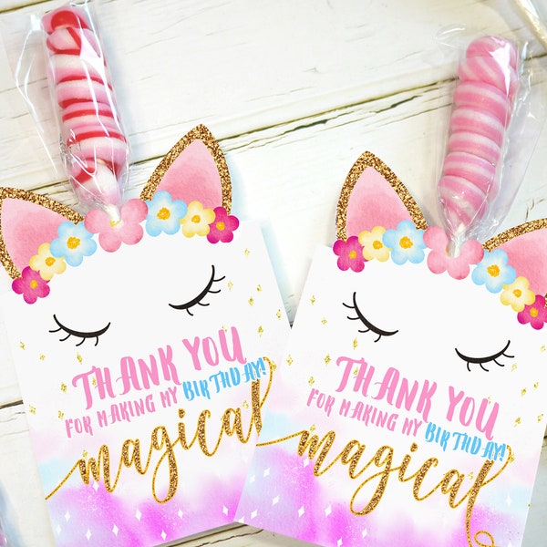 Printable Unicorn Birthday Day Lollipop Holder For Kids Thank You For Making My Birthday Magical Favors Twisty Pop Unicorn Instant Download