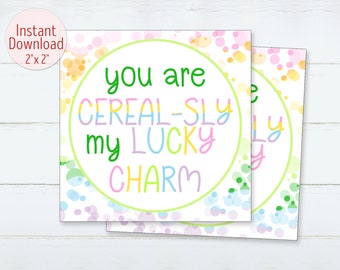 You Are Cereal-sly My Lucky Charm Cookie Tags St. Patrick's Day Printable Cookie Card St Patty's 2"x2" Square Tag INSTANT DOWNLOAD