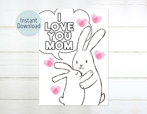 Rabbit Fingerprint Mother's Day Card Printable Coloring