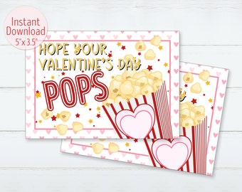 Etiquetas imprimibles con la frase "Espero que tu día de San Valentín sea un éxito", tarjetas de palomitas de maíz para San Valentín de 5" x 3,5", etiquetas de recuerdo para el aula, etiquetas de regalo para la escuela, DESCARGA INSTANTÁNEA
