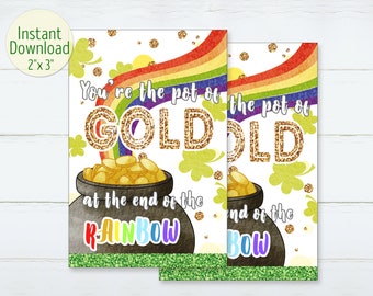 Printable Pot Of Gold At The End Of The Rainbow Tag Happy St. Patrick's Day Cookie Tags St Patty's Favors Tag Gift Label INSTANT DOWNLOAD