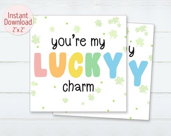 You're My Lucky Charm Printable Cookie Tag Happy  St. Patrick's Day Cookie Card Favors Tag 2"x2" Square Tag Gift Label DIGITAL DOWNLOAD