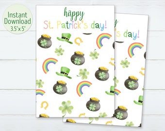 Printable Happy St. Patrick's Day Mini Cookie Card 3.5"x5" Pot Of Gold Cookie Tags Saint Patricks Rainbow Card Gift Tag INSTANT DOWNLOAD