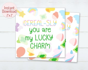Cereal-sly You Are My Lucky Charm Cookie Tags St. Patrick's Day Printable Cookie Card St Patty's 2"x2" Square Tag INSTANT DOWNLOAD