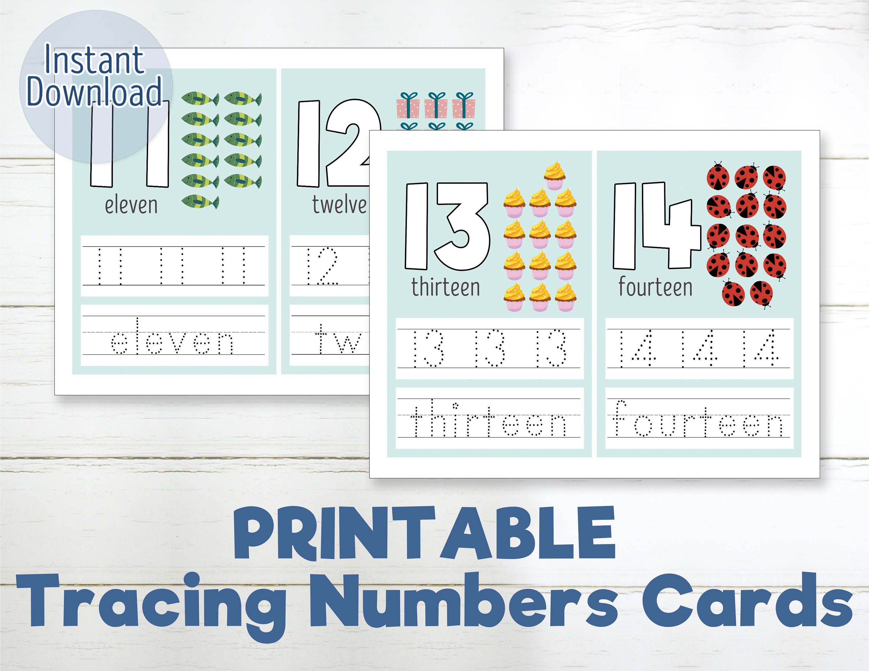 printable numbers 11 to 20 tracing flashcards math worksheets etsy