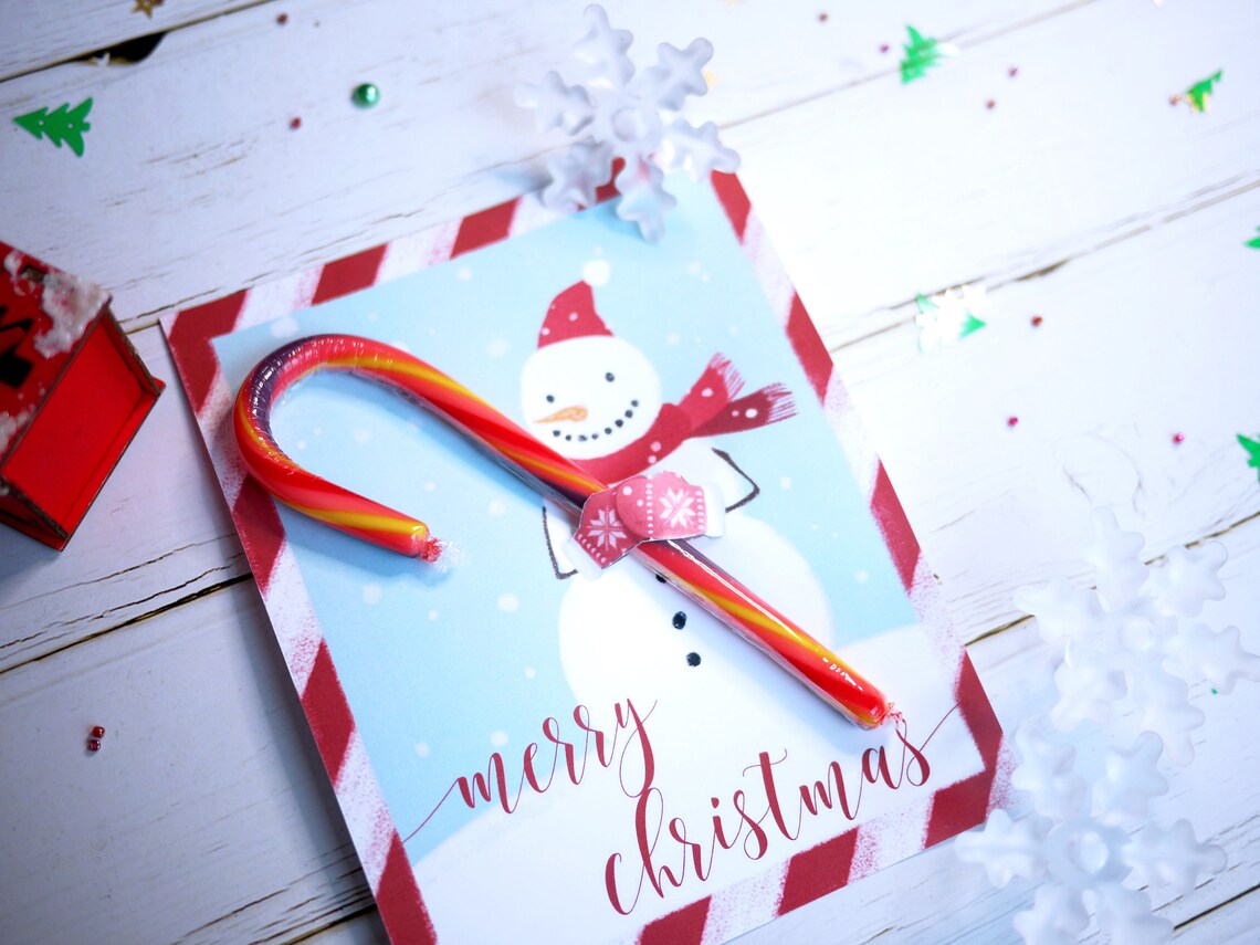 Snowman Christmas Candy Cane Holder Card for Kids Classroom Etsy