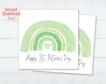 Happy St. Patrick's Day Cookie Tags Printable Cookie Card 2"x2" Square Green Rainbow Tag Saint Patricks Gift Tags INSTANT DOWNLOAD