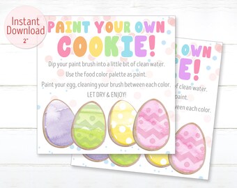 Printable PYO Cookie Tag With Instructions Paint Your Own Cookies Easter Cookies Carton Sticker Label 2'' Instant Download