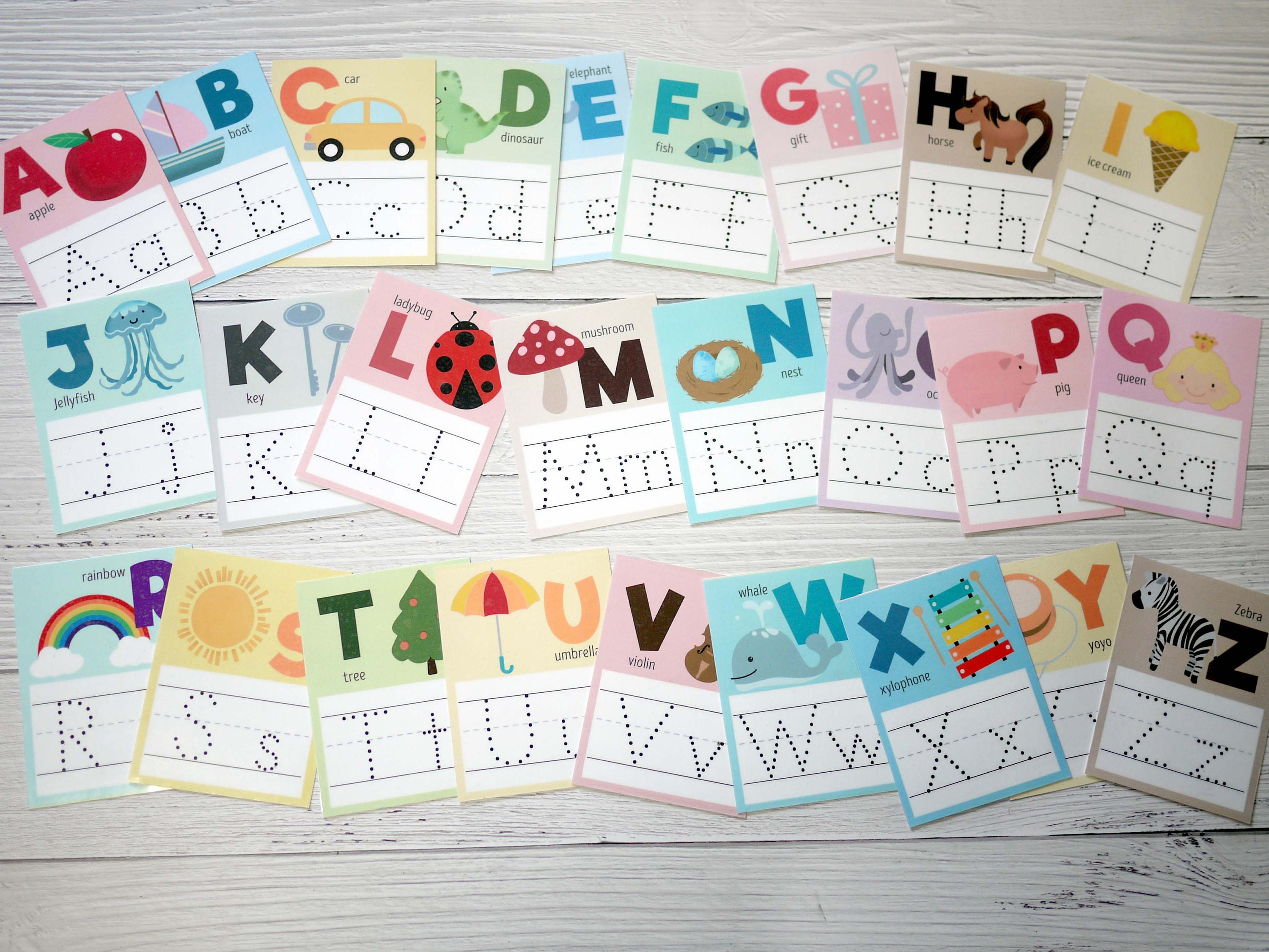 Printable Alphabet Tracing Flash Cards Preschool Homeschool - Etsy España