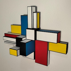 ScuBture - Laughing world 1 [tribute to Piet Mondrian] - Contemporary art sculpture hand-painted Original and unique piece