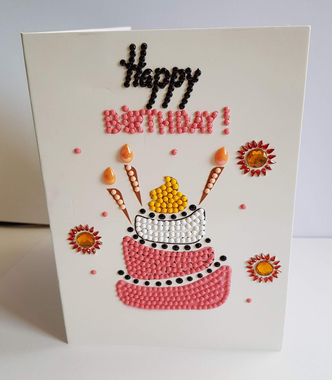 Happy Birthday Card Finished Diamond Painted Card Note Etsy