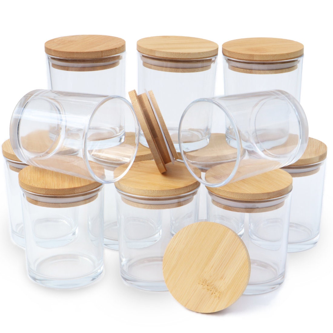 10 Oz Clear Candle Jars With Bamboo Lids Set of 12 Pcs 