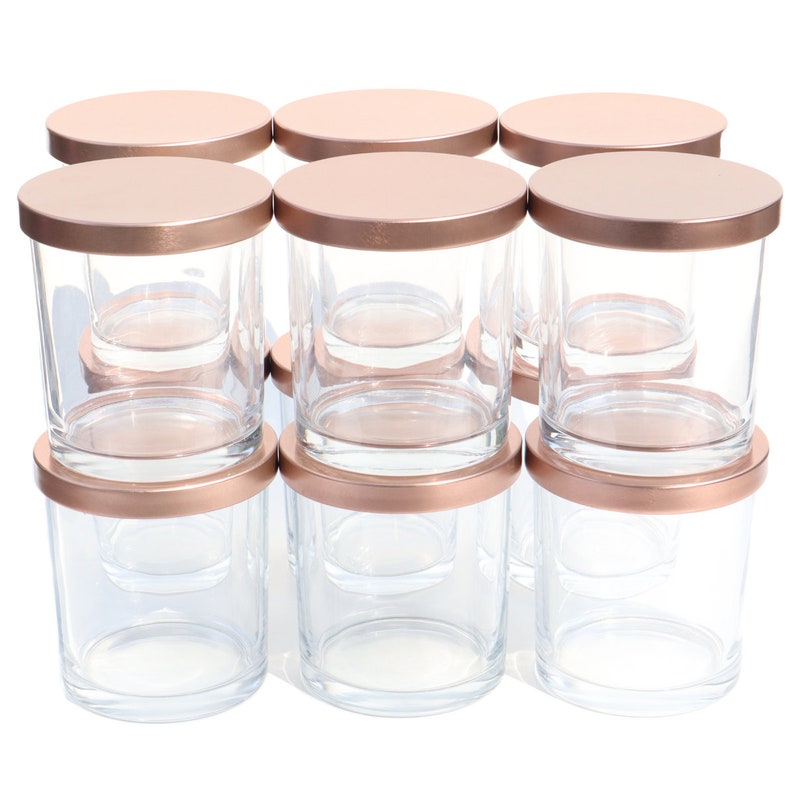 10 Oz Clear Jars With Rose Gold Lids Candle Jars Candle Etsy