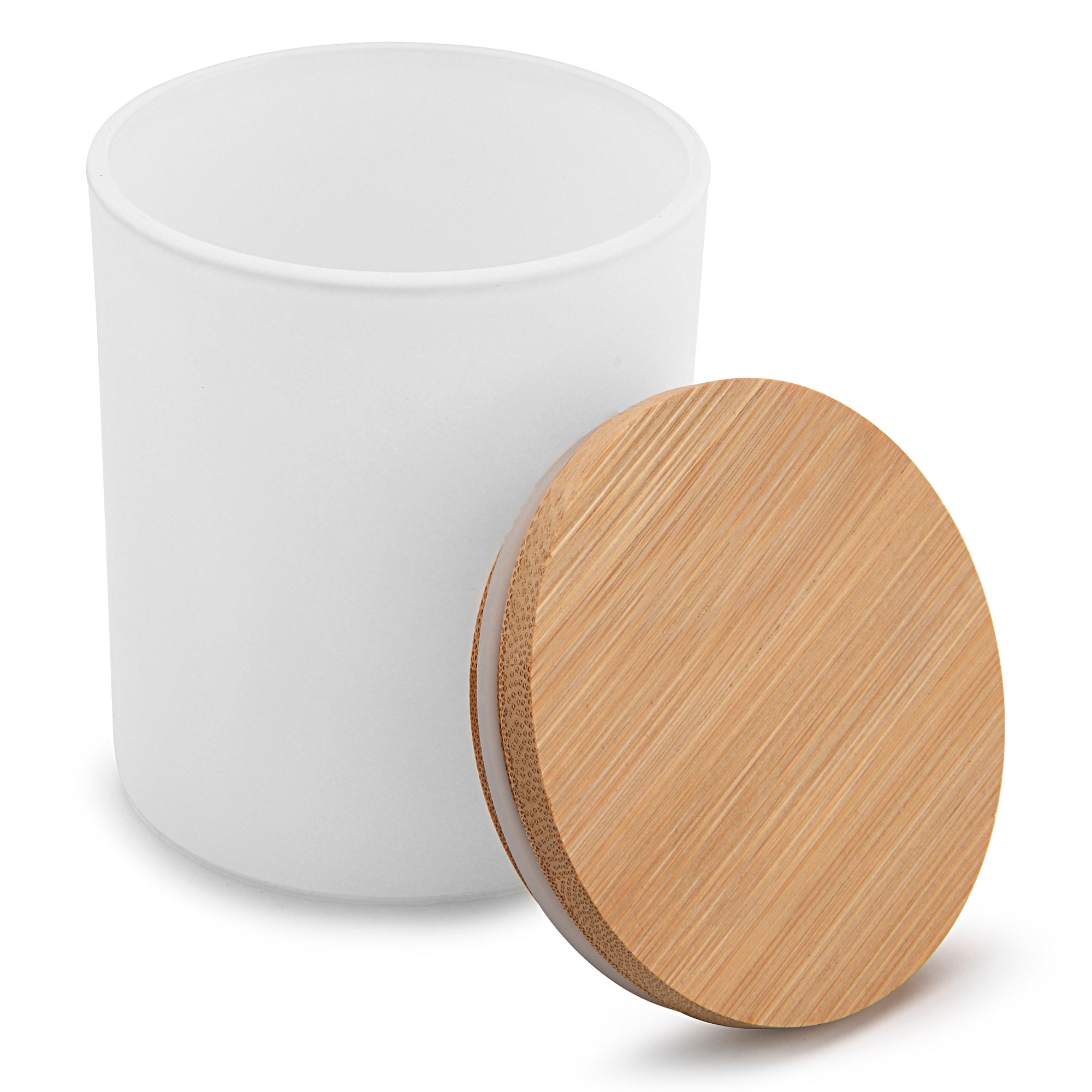 15.5 Oz White Matte Candle Jars With Bamboo Lids ( Set of 12