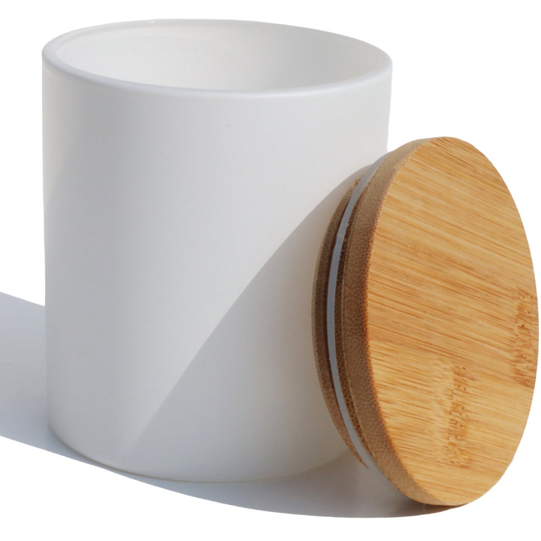10 Oz White Matte Candle Vessel With Bamboo Lids Set of Etsy