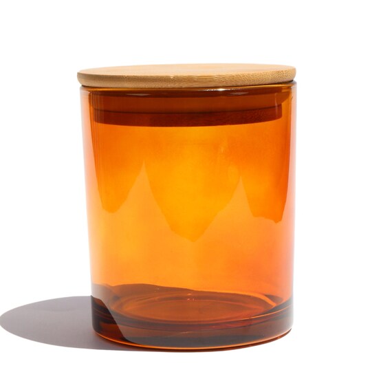 15.5 Oz Amber Candle Jars With Bamboo Lids Set of 12 Pcs 