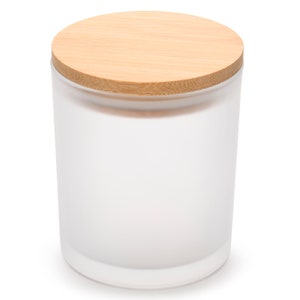 10 oz Frosted white candle vessel with bamboo lids ( Set of 12pcs)