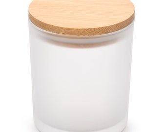 10 oz Frosted white candle vessel with bamboo lids ( Set of 12pcs)