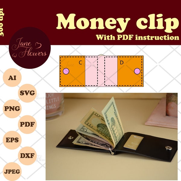 Wallet with money clip tutorial, money card SVG, mens wallet svg, PDF money clip pattern, DIY billfold, wallet svg Cricut, wallet template