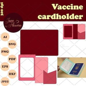 Padrão de porta-cartão de vacinação para Cricut, Silhouette, capa de cartão de couro sintético DIY, modelo de porta-cartão de vacinação, tutorial SVG de capa de passaporte